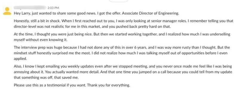 Peter was laid off as a senior manager and only applied for senior manager roles — even though director-level positions were right there. The mechanics of interviewing were rusty after six years, but the real obstacle was the ceiling he had quietly put on himself. Here is how he landed an Associate Director role in a brutal market.